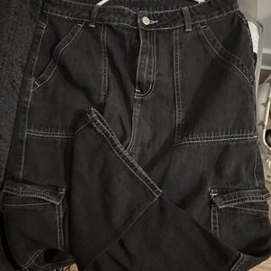 Black Cargo Jeans- white stitching